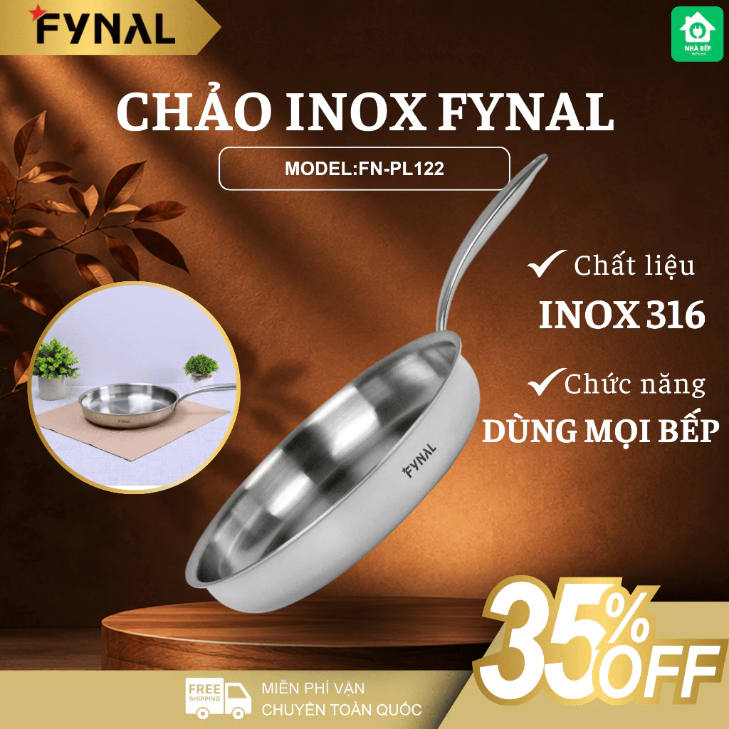 Chảo Cạn Inox Fynal Fn-PL122 Khả Năng Chống Dính Siêu Tốt, Tay Cầm Chống Nóng Rất An Toàn - Nhà Bếp Thiên Hà
