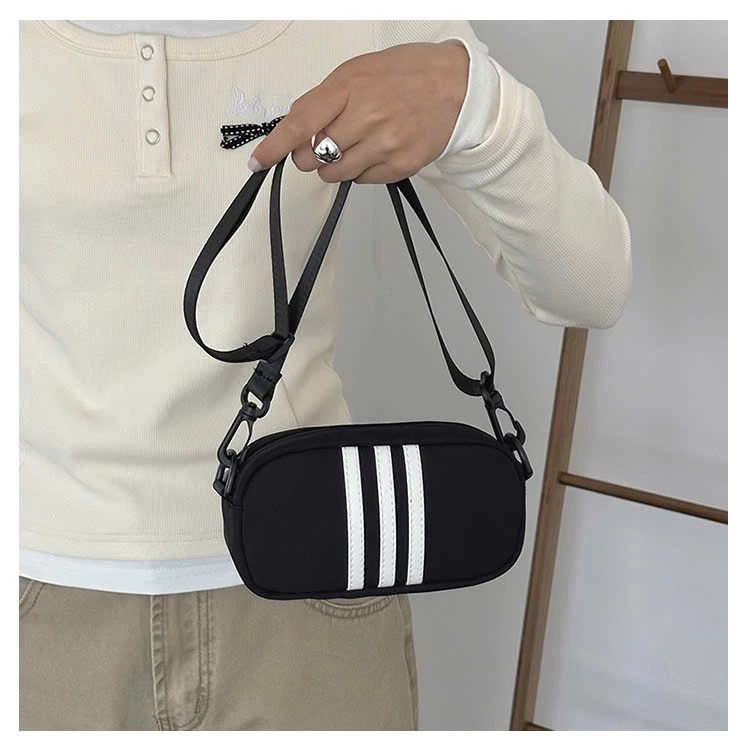 Túi đeo chéo đeo vai unisex vải canvas phối kẻ sọc để đồ tiện lợi 954