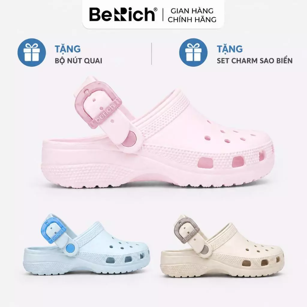 [TẶNG CHARM] Dép Sục Nam Nữ BERICH Buckle Clog EVA Nguyên Sinh Quai Khoen Nhựa Siêu Nhẹ Chống Trượt Đi Biển BE555