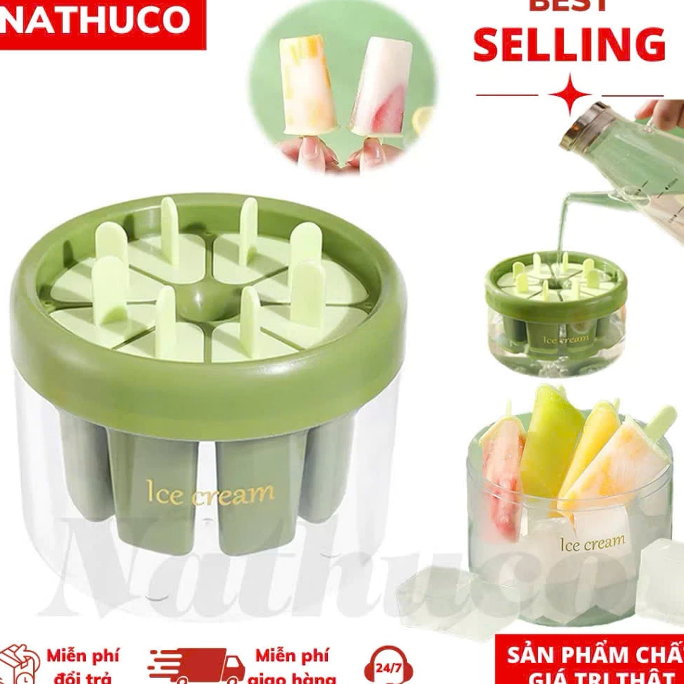 Bộ Khuôn Làm Kem Que Tròn Đa Năng 8 Ngăn Mẫu Mới Nhất
