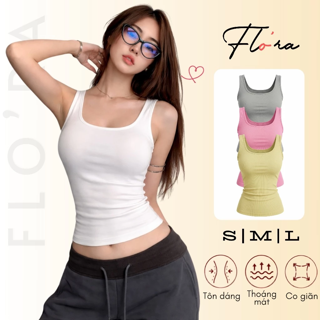 Áo Babytee Sát Nách Cổ Vuông Flo'ra DD17 Thun Borip Lụa Ôm Body Dáng Dài Nữ