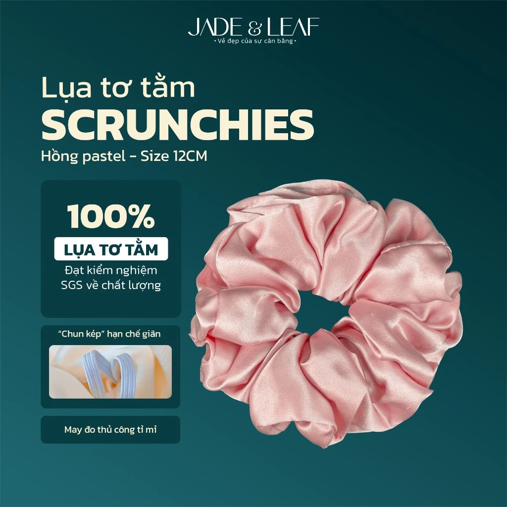Scrunchies Buộc Tóc Nữ Lụa Thật To Phồng Jade&Leaf Chun Cột Tóc Mềm Phụ Kiện Tóc Phong Cách Hàn