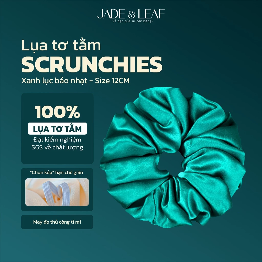 Scrunchies Buộc Tóc Nữ Lụa Thật To Phồng Jade&Leaf Chun Buộc Tóc Tóc Uốn Phụ Kiện Tóc Hằng Ngày