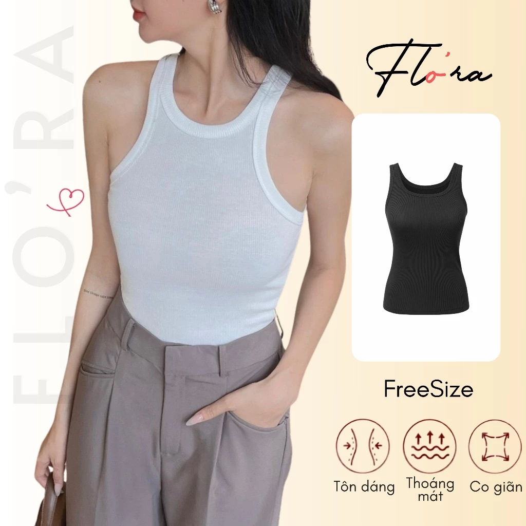 Áo BA LỖ DÁNG DÀI Chất Thun Gân Dày DD01, Áo Sát Nách Cổ Tròn Kiểu Trơn Ôm Body Nữ Nhiều Màu Flo'ra