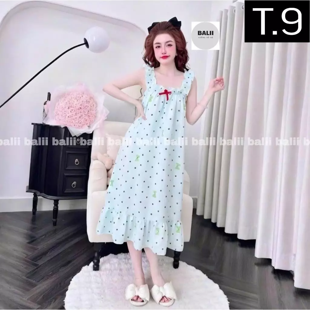 T02 - Đầm Mặc Nhà Có Mút Đệm Ngực Chất Cotton Hàn Phối Cánh Tiên Form Rộng Mặc Mát Họa Tiết Dễ Thương 40-70kg - BALII