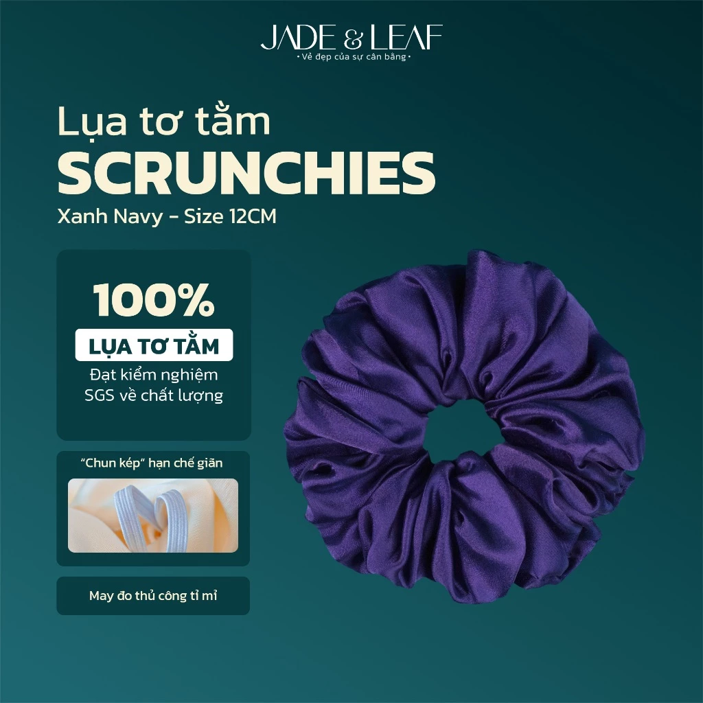 Scrunchies Buộc Tóc Nữ Lụa Thật To Phồng Jade&Leaf Chun Buộc Tóc Bản Lớn Phụ Kiện Tóc Sang Nhã