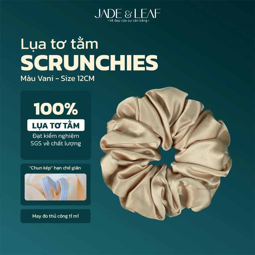Scrunchies Buộc Tóc Nữ Lụa Thật To Phồng Jade&Leaf Dây Buộc Tóc Hàn Quốc Phụ Kiện Tóc Đi Dạo