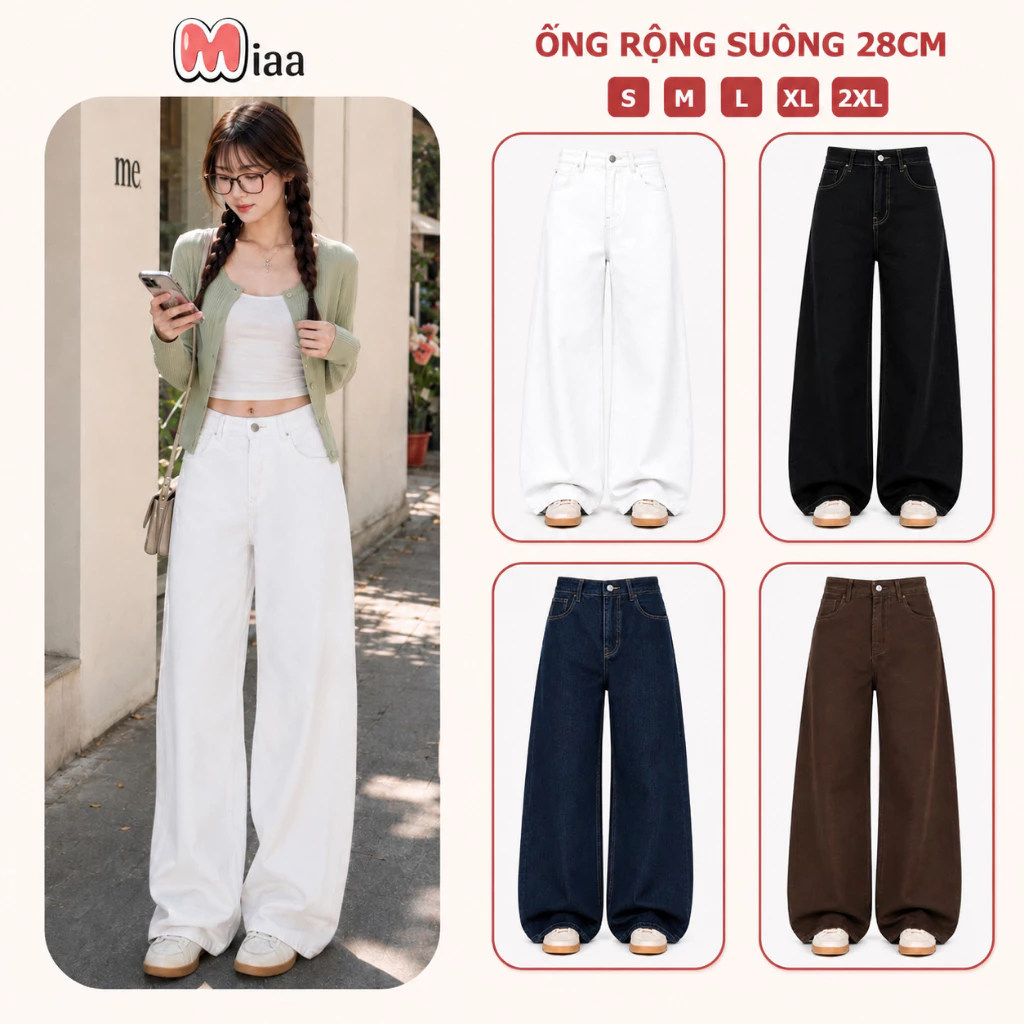 Quần Kaki Jeans Trắng ống suông MIAA nhiều màu tôn dáng form unisex nam nữ Chất Vải Jeans Cao Cấp màu Trắng và Nâu ver1
