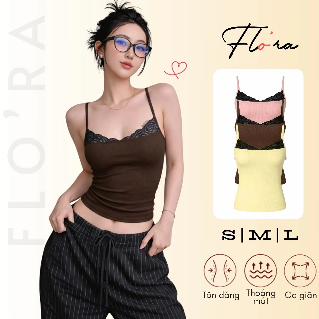 Áo Croptop 2 Dây Ren Ngực Flo'ra CR14 Thun Gân Ôm Body Sexy Tôn Dáng Nữ