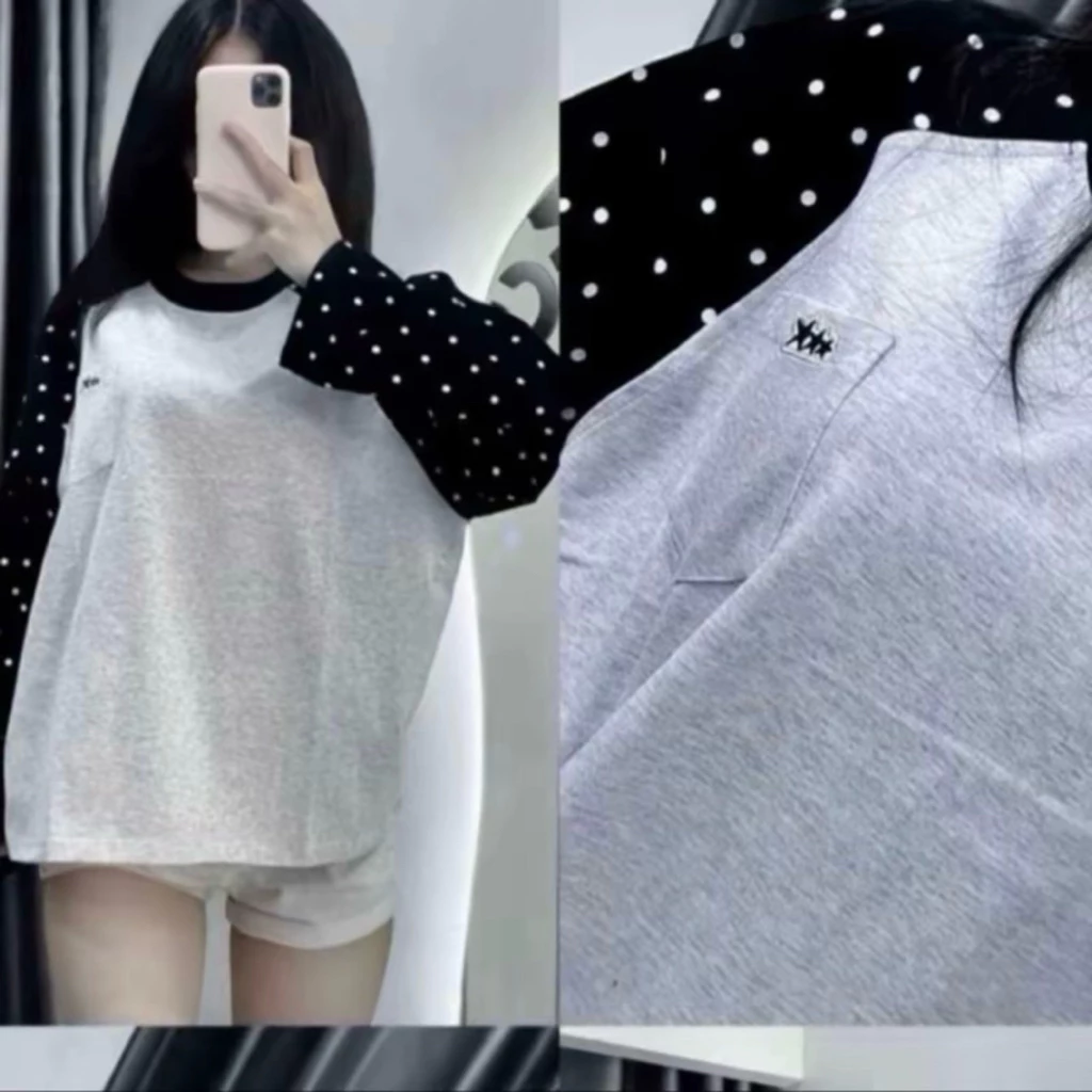 Áo Thun Nữ Thiết Kế Độc Đáo Với Chi Tiết Đen Xám Phong Cách Thời Trang Hiện Đại