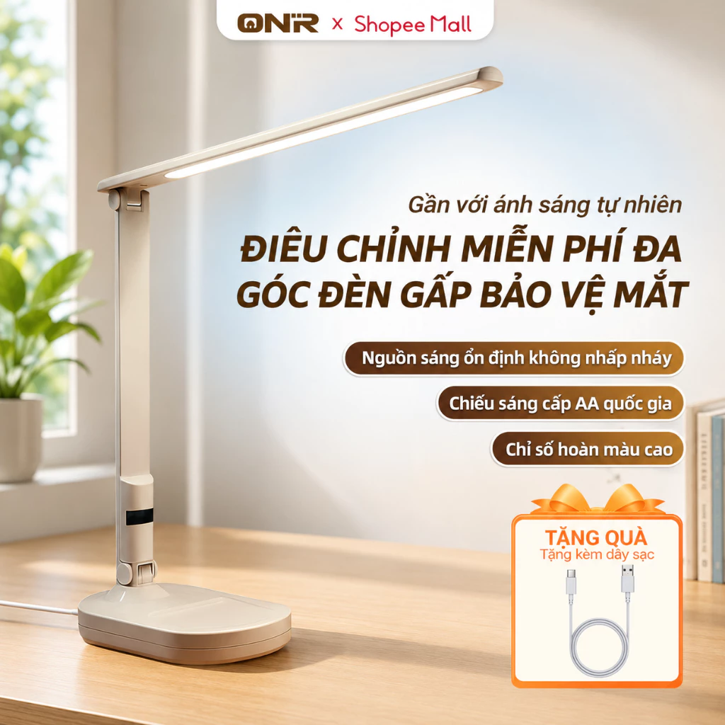 ONR Đèn Bàn Học LED Bảo Vệ Mắt, 3 Mức Sáng, Ánh Sáng Tự Nhiên, Điều Chỉnh Độ Sáng