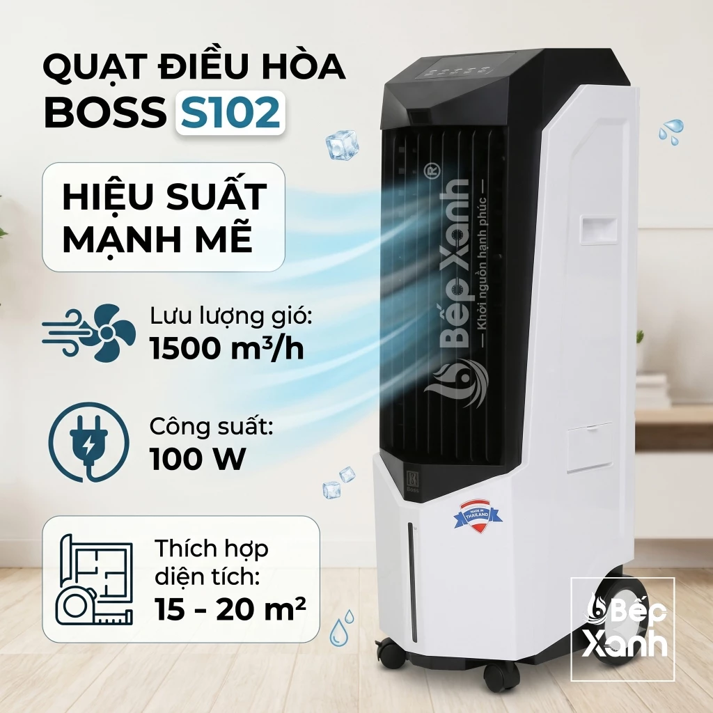 [TẶNG QUÀ 300K] Quạt Điều Hòa Boss S102 Nhập Khẩu Thái Lan - Bảo Hành 12 Tháng, Có Remote