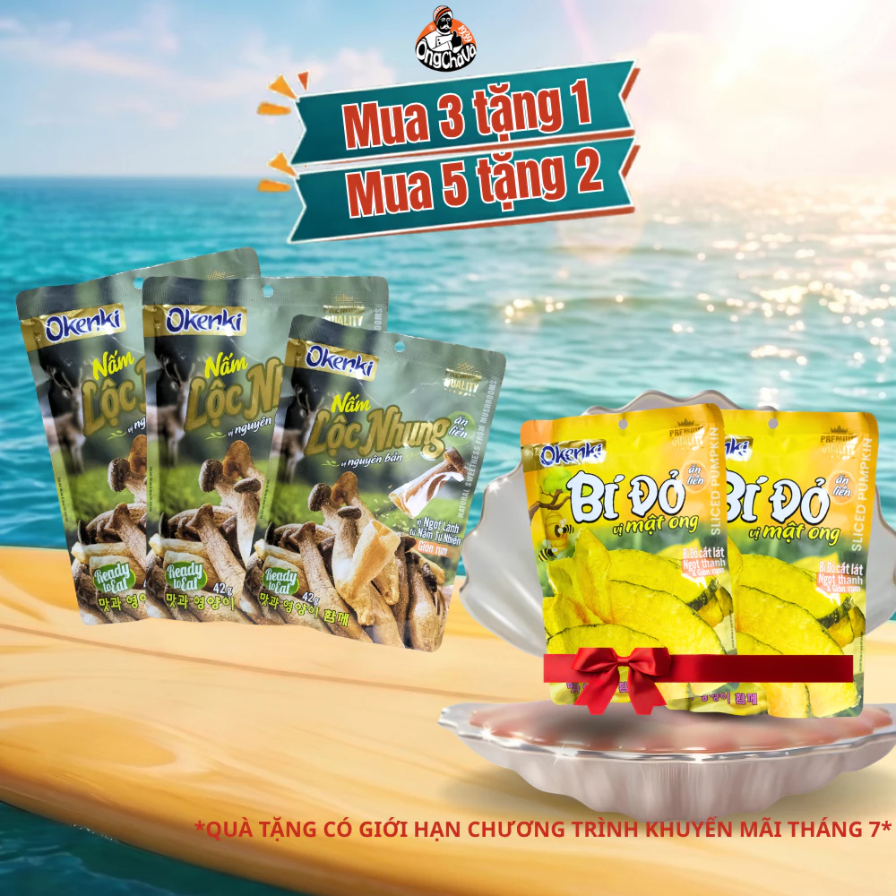 Snack Nấm Lộc Nhung Nguyên Bản Sấy Khô 42gr - Thương hiệu Okenki - Hàng Chính Hãng