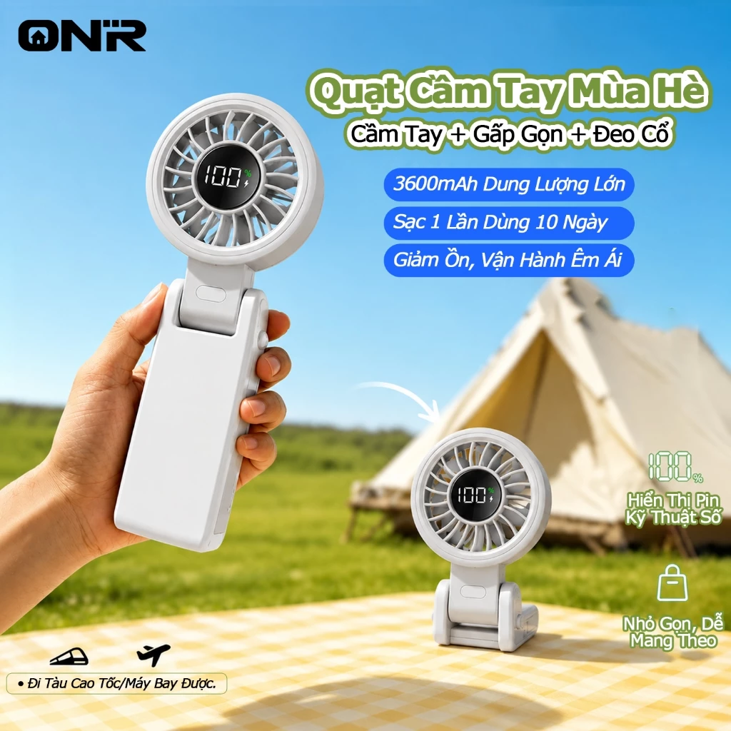 ONR Quạt Mini Cầm Tay Turbo 199 Cấp Độ, Màn Hình LED, Sạc Type-C, Cầm Tay Và Để Bàn