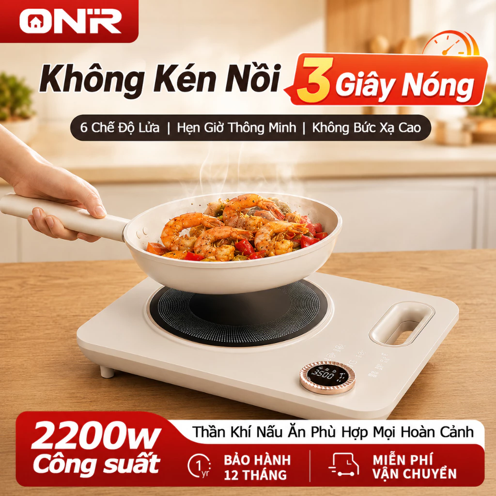 ONR-Bếp Gốm Điện, Bếp Hồng Ngoại Cảm Ứng, 2200W, Phù Hợp Với Các Loại Nồi Chảo