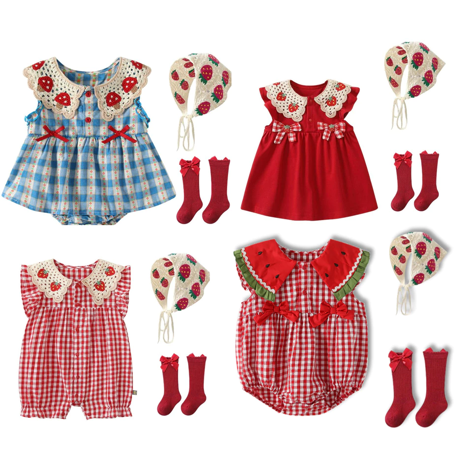 Bé gái quần áo mùa hè áo tay ngắn ngọt ngào và dễ thương bông thanh lịch công chúa bodysuit 0-24M