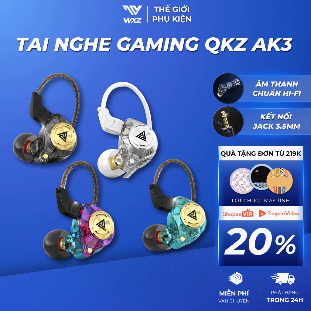 Tai Nghe Gaming QKZ AK3 Có Dây Hi-Res Audio Gaming Bass Mạnh Âm Thanh Vòm Jack 3.5mm Mic Đàm Thoại