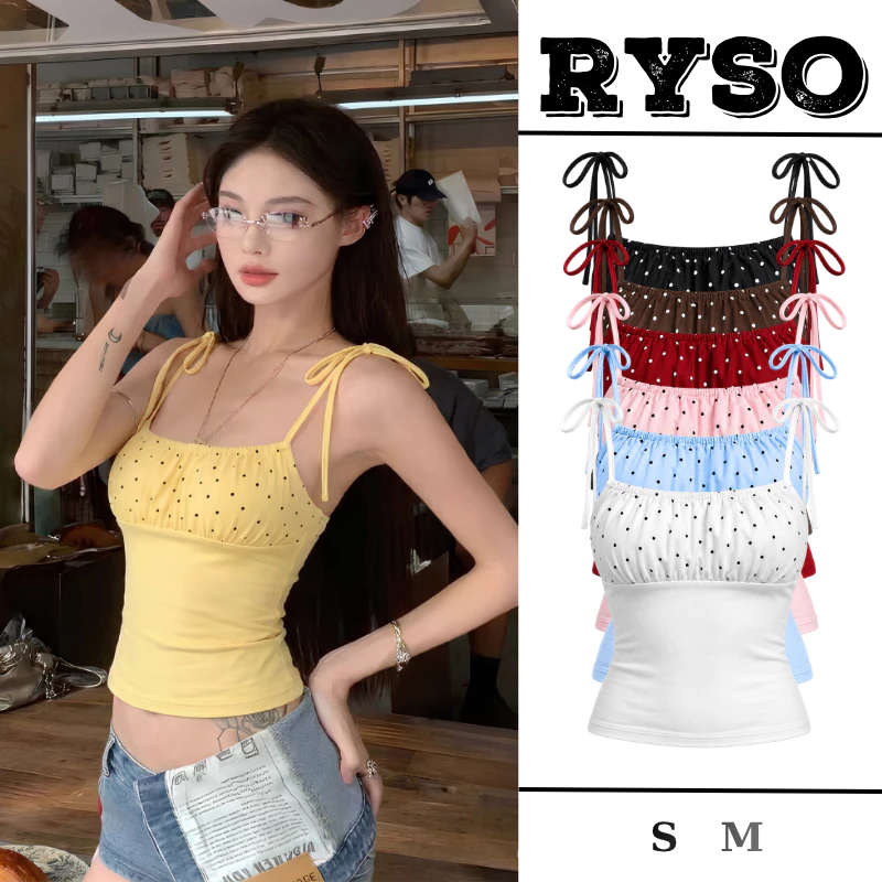 Áo Hai Dây Cột Nơ Vai Phối Chấm Bi Phần Ngực Nhún Xinh Chất Borip Mềm Mai Co Giãn 2S12 RYSO STORE
