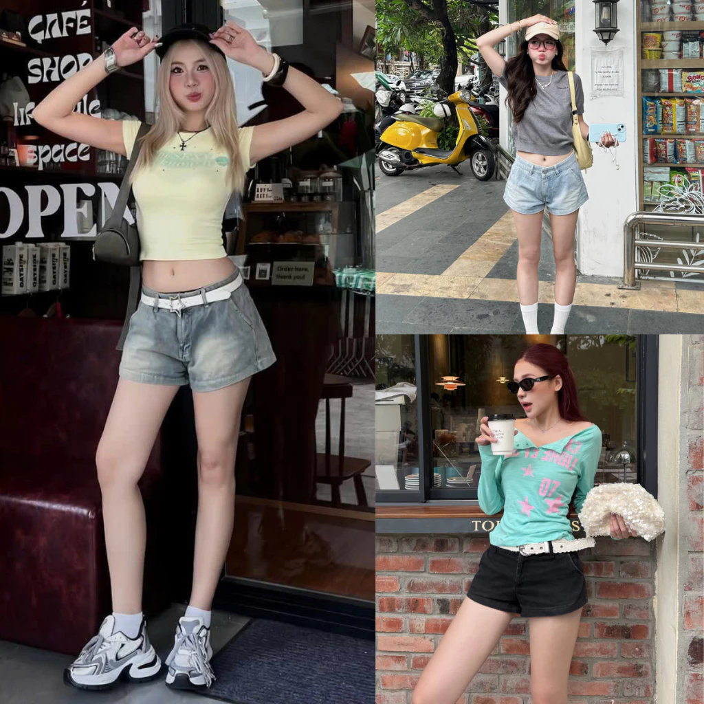 Quần Short Jean Nữ MIAA lưng cao màu trắng đen mùa hè form ngắn mát sooc đầy đủ size