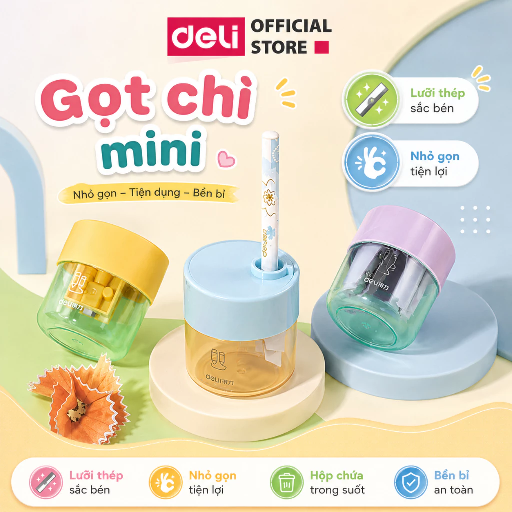Gọt Bút Chì Mini Deli Chuốt Bút Chì Học Sinh Cute Nhỏ Gọn Lưỡi Thép Sắc Bén