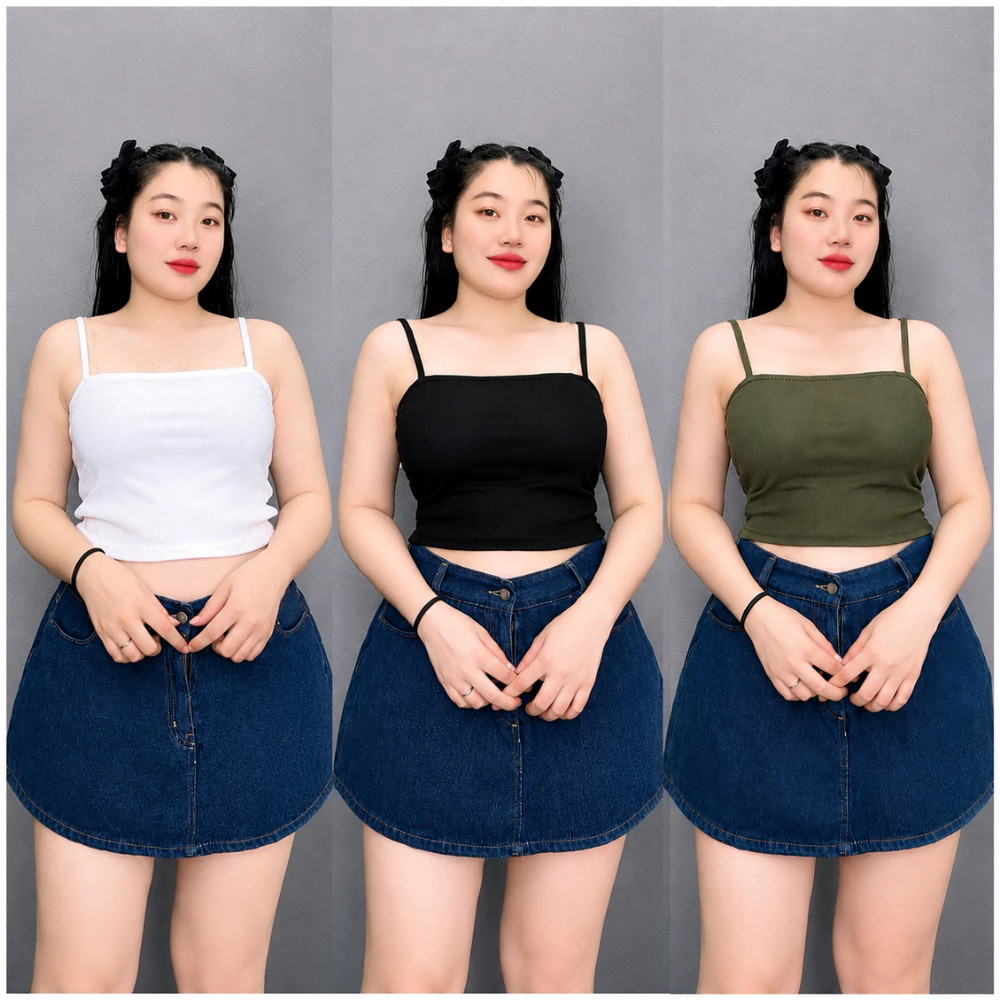 Áo 2 Dây Bigsize Nữ Đi Biển Du Lịch ,Áo Ống Big Size Vải Gân Tăm Co Giãn Ôm Dáng G118