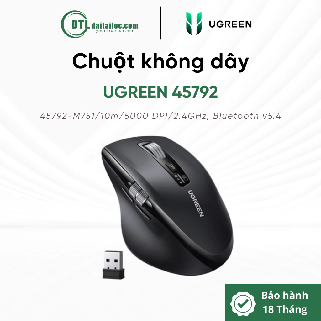 Chuột không dây Bluetooth v5.4 hỗ trợ 5000DPI Ugreen 45792 | Chính Hãng | Bảo Hành 18 Tháng