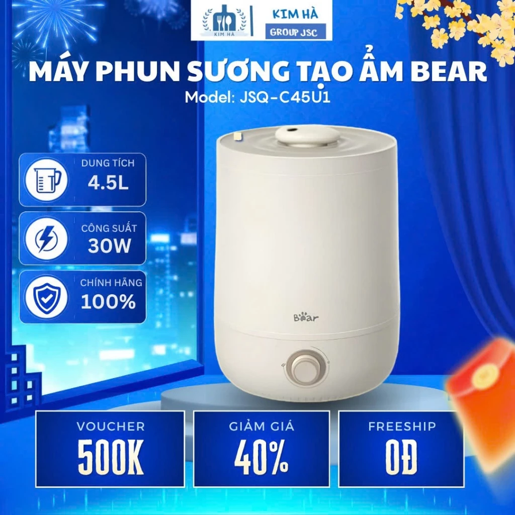 Máy Phun Sương Tạo Ẩm Bear JSQ-C45U1 Phun Sương Mịn Màng Không Ướt,Độ Ồn Siêu Êm Dịu 36dB - Kim Hà Group