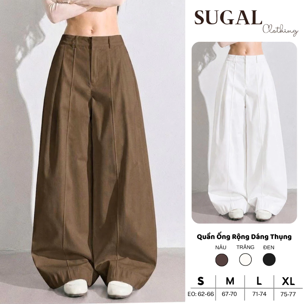 SUGAL - Quần Kaki Ống Rộng Dáng Thụng Bom Chất Dày Dặn - Cạp Chun Phía Sau Hàng Loại 1 - Basic Dễ Phối Đồ| QUAN NU 158V1