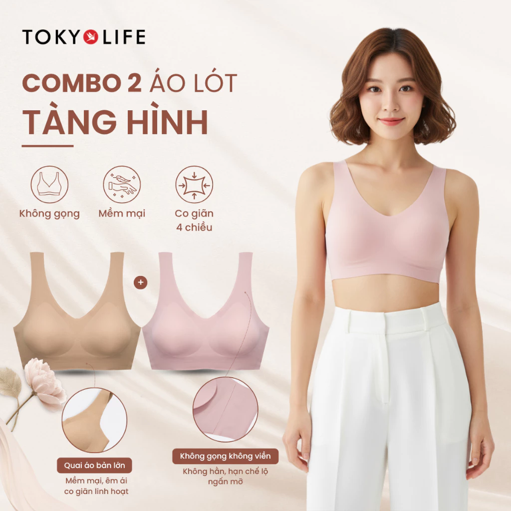 Combo 2 Áo lót ngực nữ tàng hình TOKYOLIFE không gọng không viền siêu nhẹ ôm dáng tự nhiên 40005087