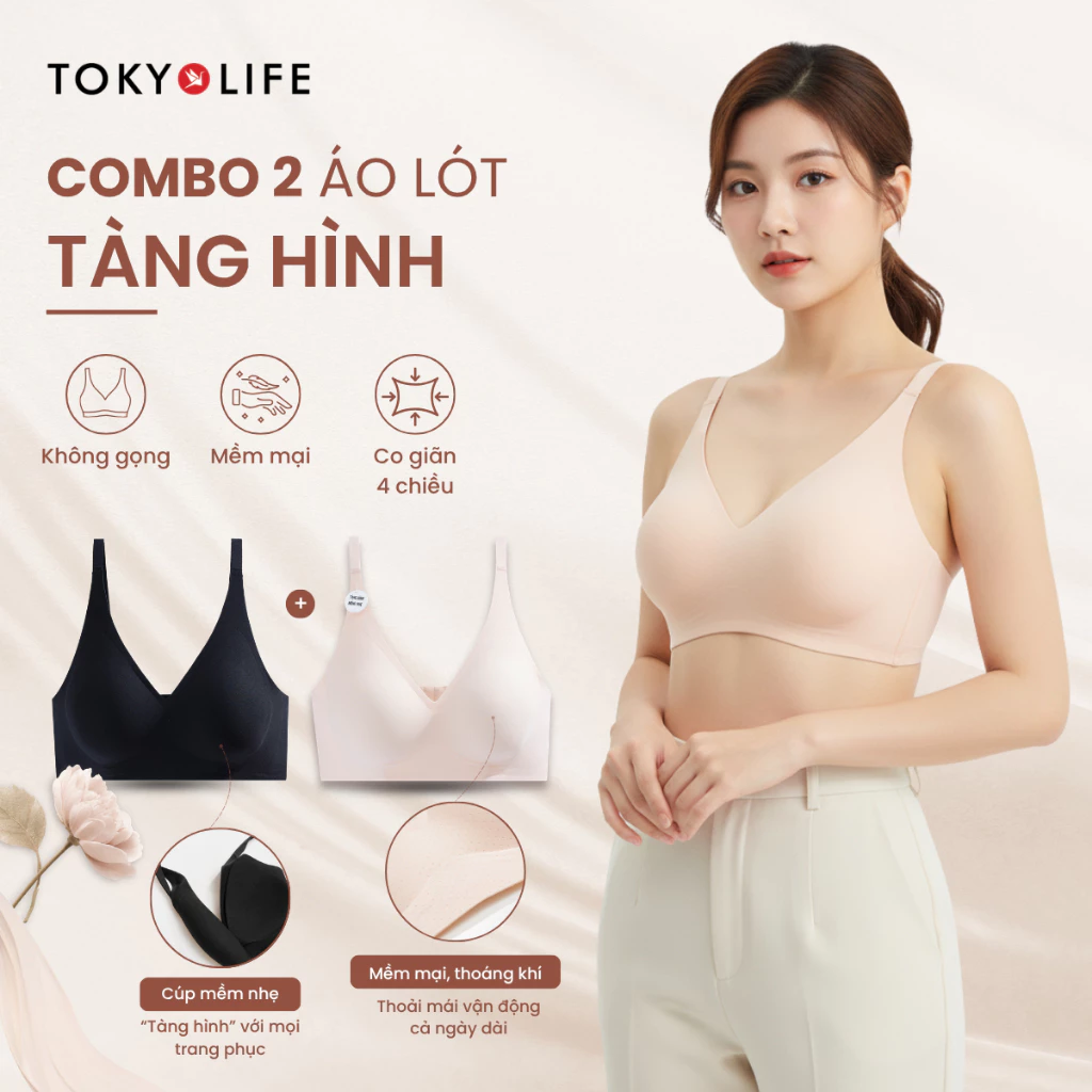 Combo 2 Áo lót ngực nữ TOKYOLIFE tàng hình không gọng nâng ngực mềm mịn thoáng khí 40001912