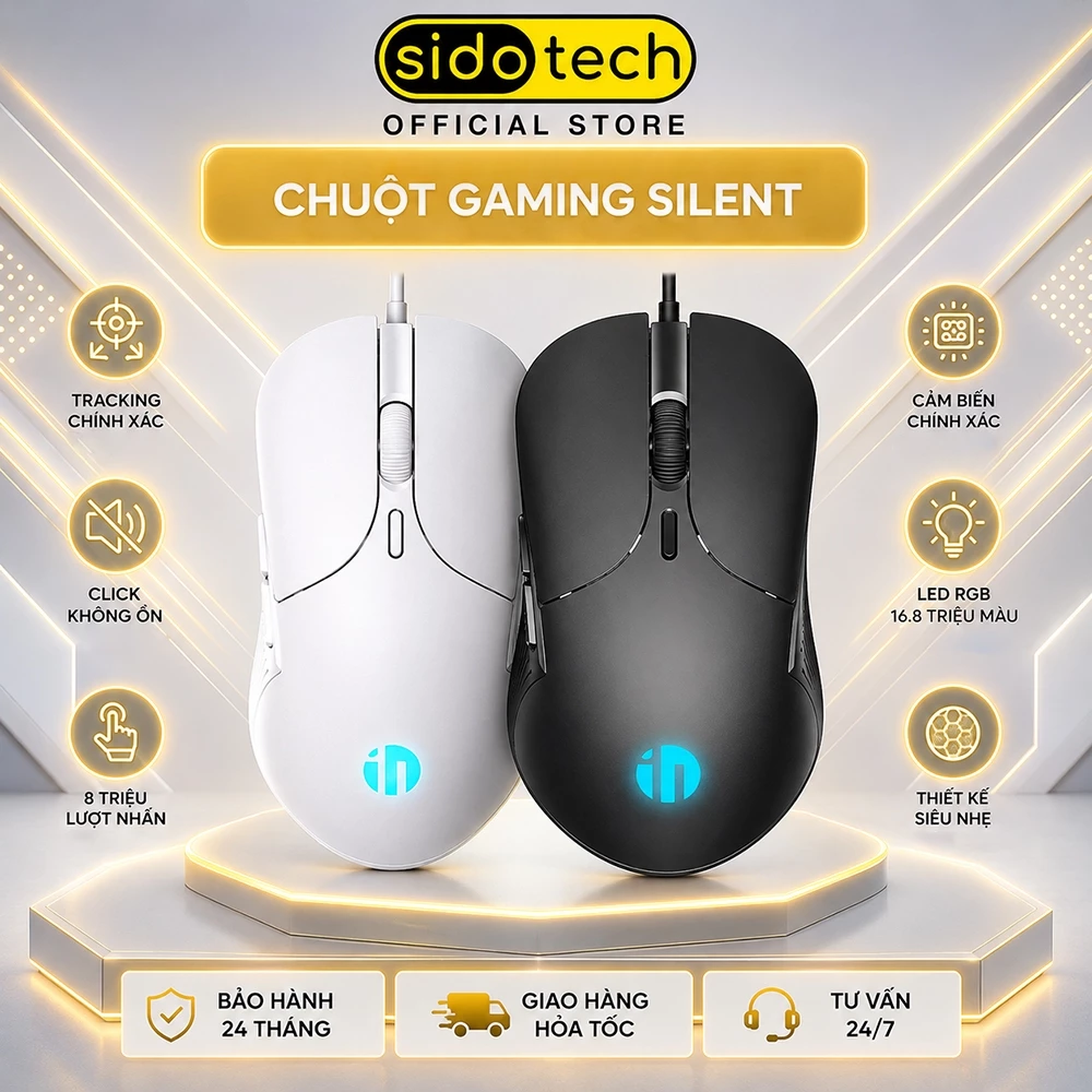 Chuột máy tính có dây silent SIDOTECH INPHIC B1 gaming chống ồn 6 nút bấm nhẹ led 8800DPI có app văn phòng laptop PC