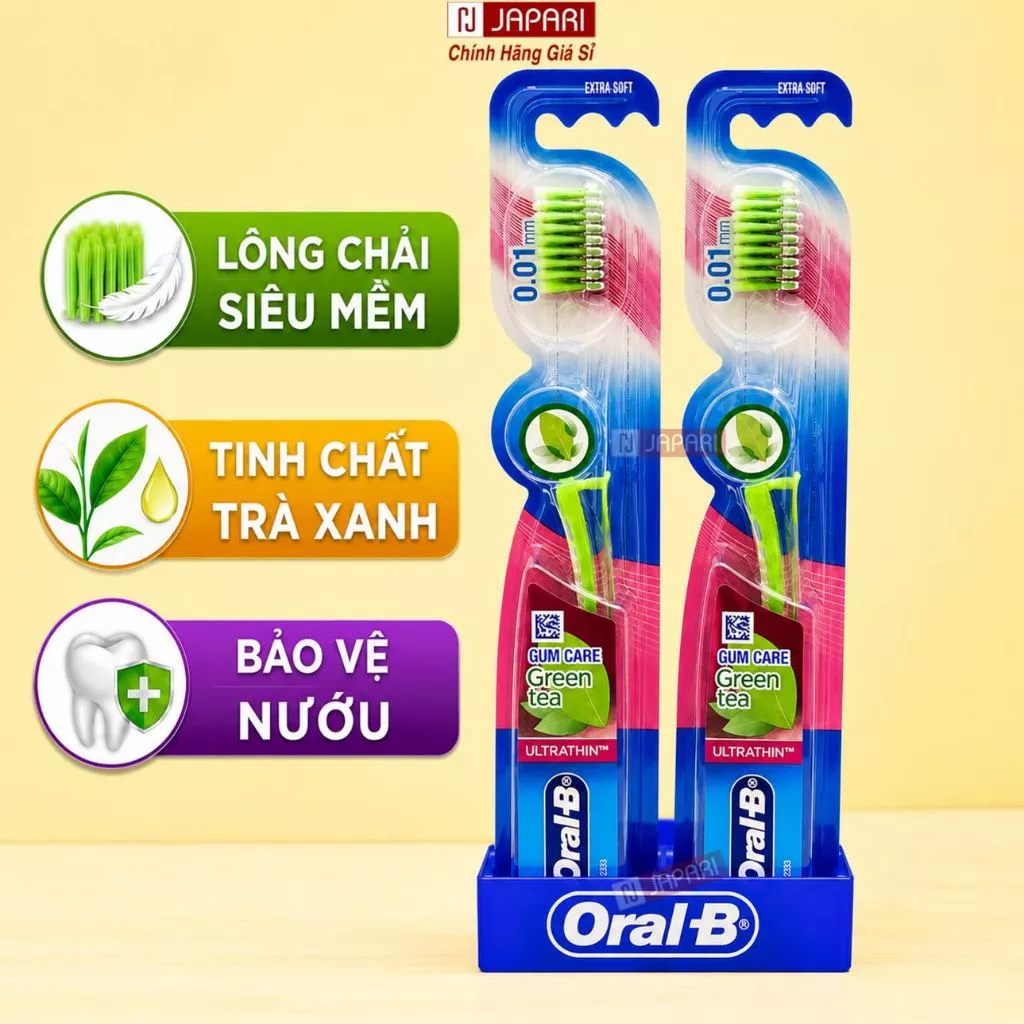 Bàn Chải Đánh Răng Oral-B Tính Chất Trà Xanh Sợi Lông Tơ Mềm Mại Kháng Khuẩn, Vệ Sinh Răng Miêng, Japari Cosmetics