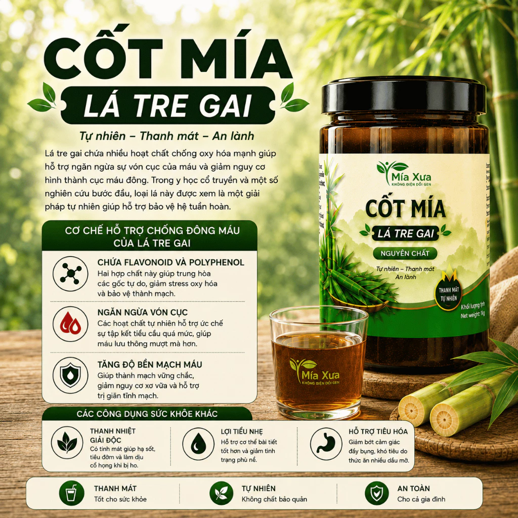 Cốt Mía Lá Tre Gai Không Chất Bảo Quản Không Phụ Gia Tặng Kèm Muối Biển Thô