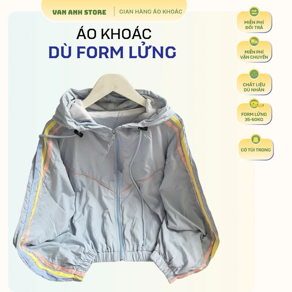 Áo Khoác Dù Nhăn Form Croptop Sọc Tay Bên Trong Lót Lưới Cho Nữ, Form Ngăn Lửng 35-60kg Dài Ao 45cm Có Túi Trong