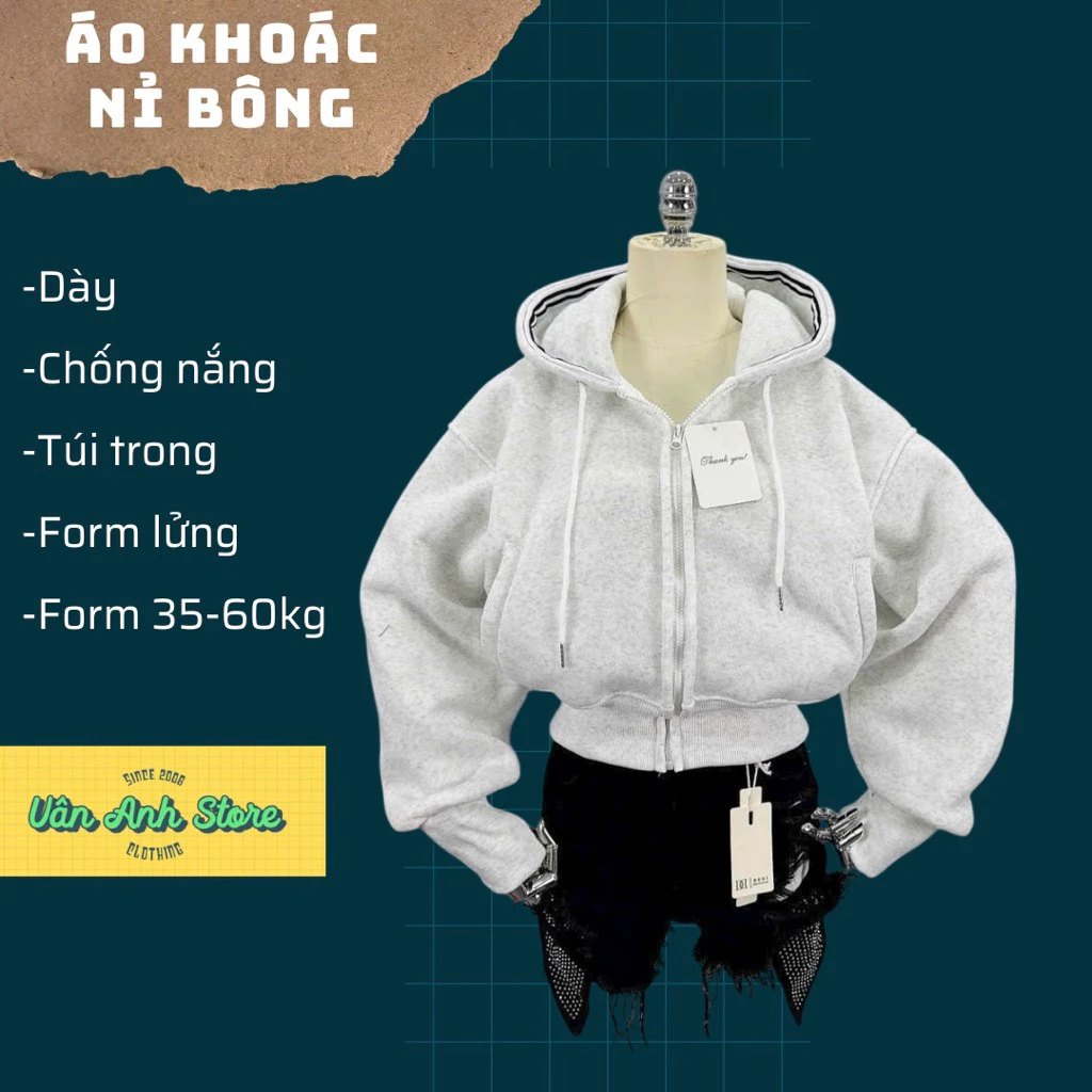 Áo Khoác Nỉ Bo Chun Form Lửng LoGo Min Form 35-60kg mặc đẹp, áo khoác nữ dài 50cm có túi trong nón to Hoodie Zip Women