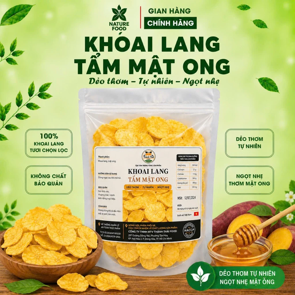 Khoai Lang Vàng Sấy Mật Ong giòn, bùi, dễ vỡ Phân Phối Bởi NATURE FOOD( đầy đủ hồ sơ công bố và kiểm nghiệm sản phẩm)
