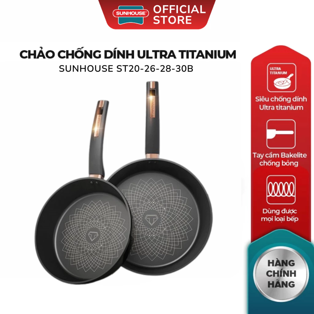 Chảo chống dính Ultra titanium SUNHOUSE ST20B/ST26B/ST28B/ST30B - Bảo hành chính hãng 18 tháng