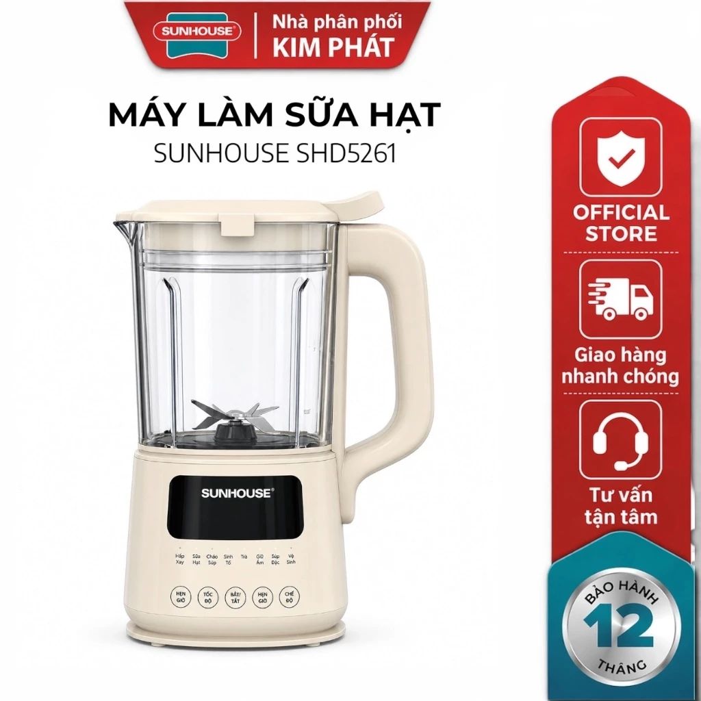Máy Làm Sữa Hạt Đa Năng Sunhouse SHD5261, Dung Tích 1L, 2 tính năng xay nấu - 8 Chế Độ Nấu