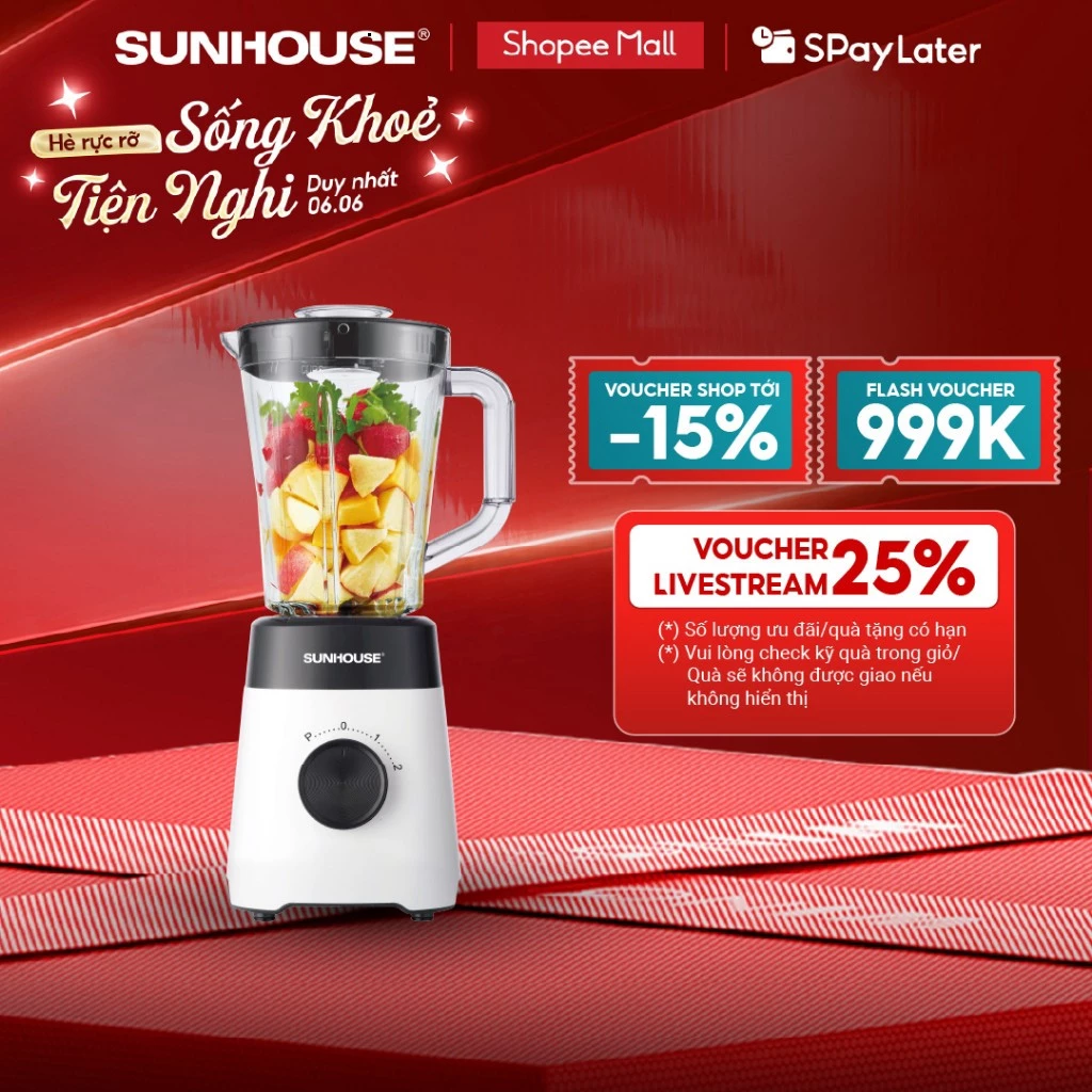 Máy xay sinh tố đa năng Sunhouse SHD5114 - Công suất 450W - Lưỡi dao Inox sắc bén - 3 chức năng - Hàng chín
