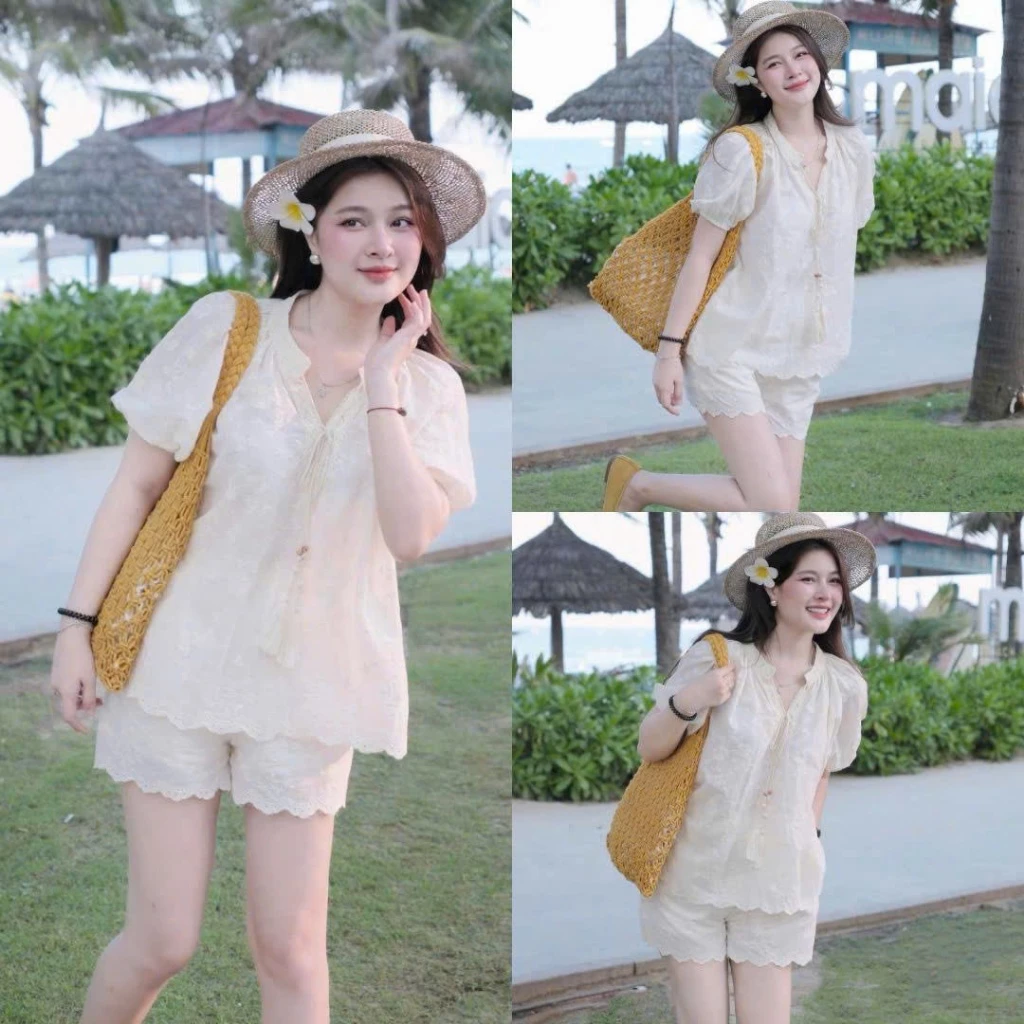 Set Đồ Nữ Mùa Hè Ren Hoa Nhẹ Nhàng, Free Size Xinh Xắn