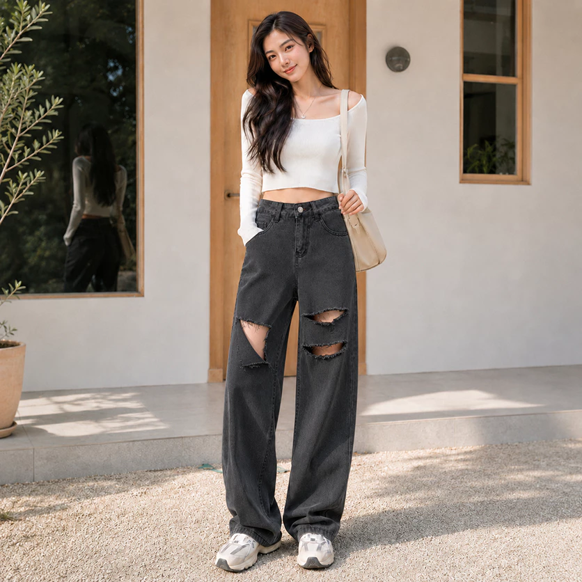 [SALE XẢ KHO] Tổng Hợp Quần Jeans Suông Ống Rộng BigSize quần bò nữ dáng xuông Molijean