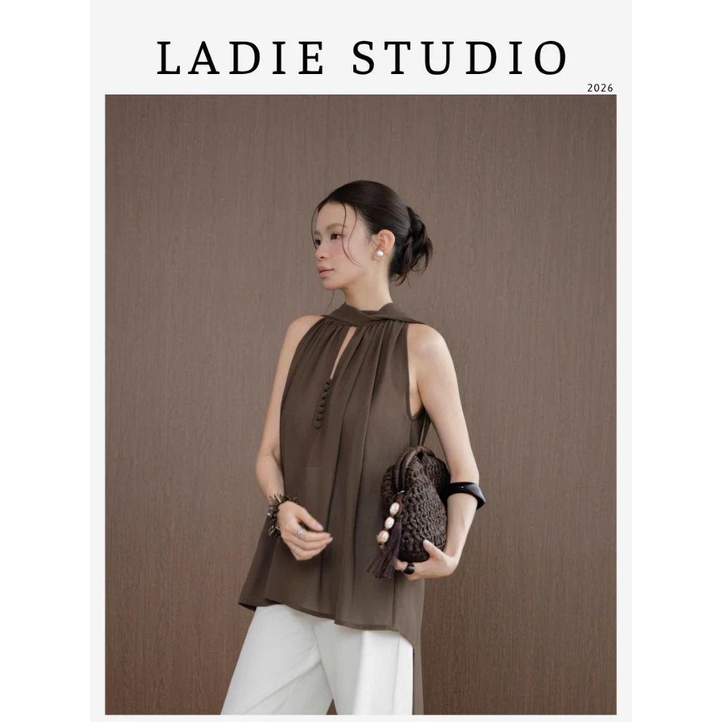 [LADIE STUDIO] Áo sát nách cổ yếm Chiffon đính khuy – áo nữ cổ yếm mềm mại nữ tính AO19