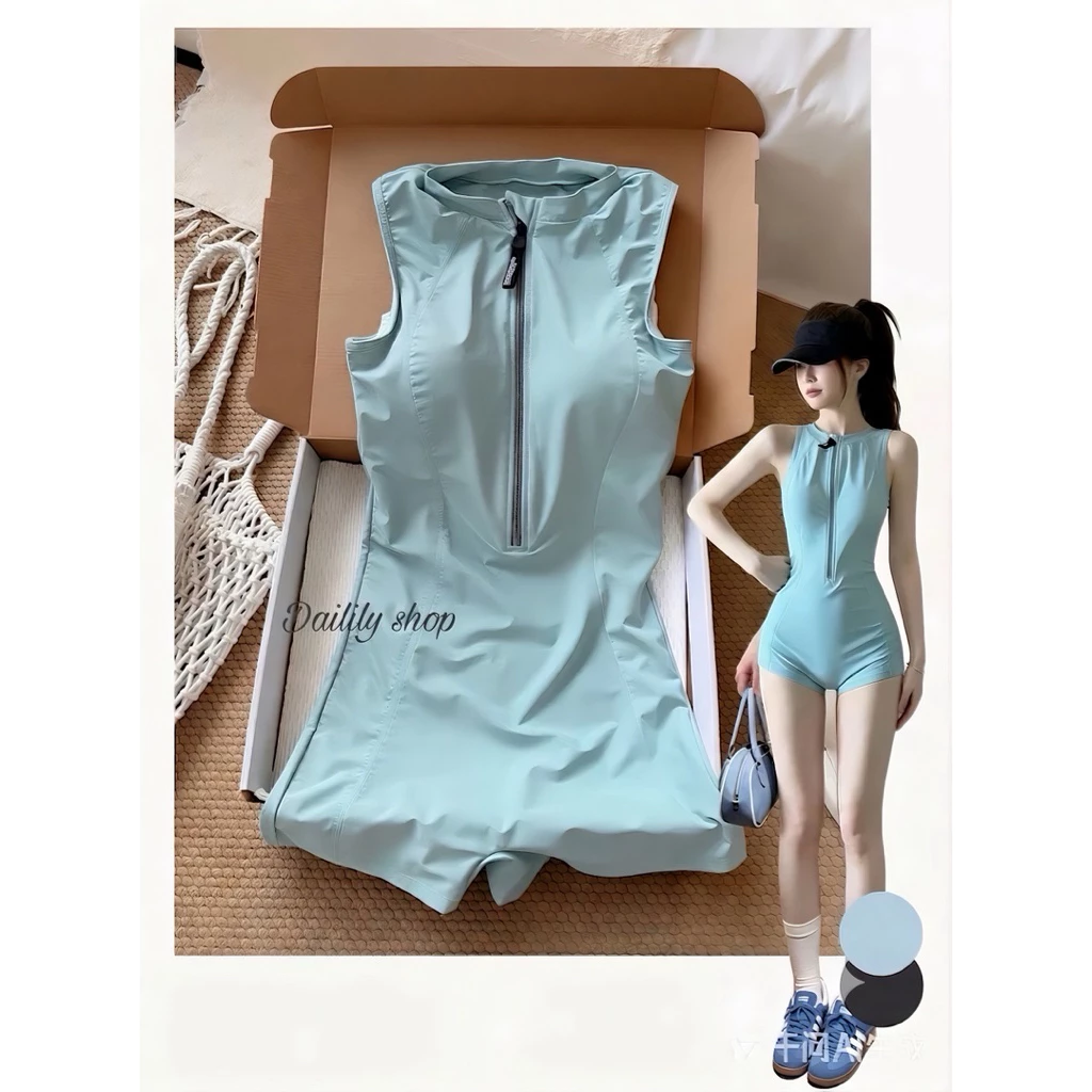 𝓓𝓪𝓲𝓵𝓲𝓵𝔂 𝓼𝓱𝓸𝓹  Bộ đồ liền thân thể thao co dãn hai màu xanh/đen cho nữ