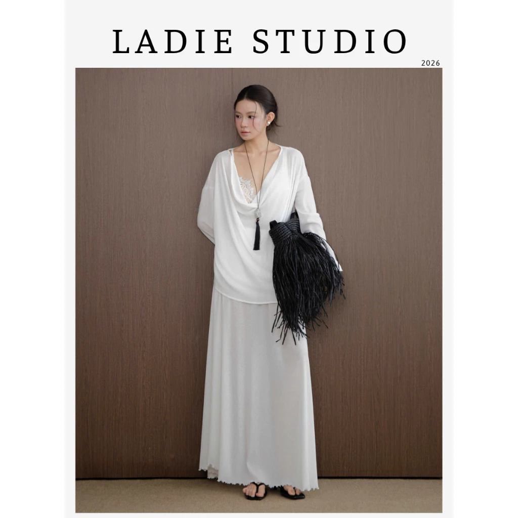 [LADIE STUDIO] Set thun rộng cổ đổ – set áo và chân váy nữ mềm mại thanh thoát SET03
