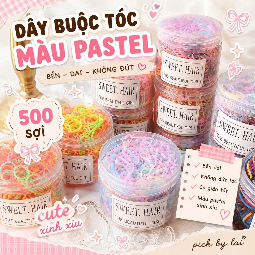 Dây Thun Buộc Tóc Size Nhỏ Bản Dày Co Giãn Tốt Không Đau Tóc Siêu Bền Nhiều Màu Đẹp