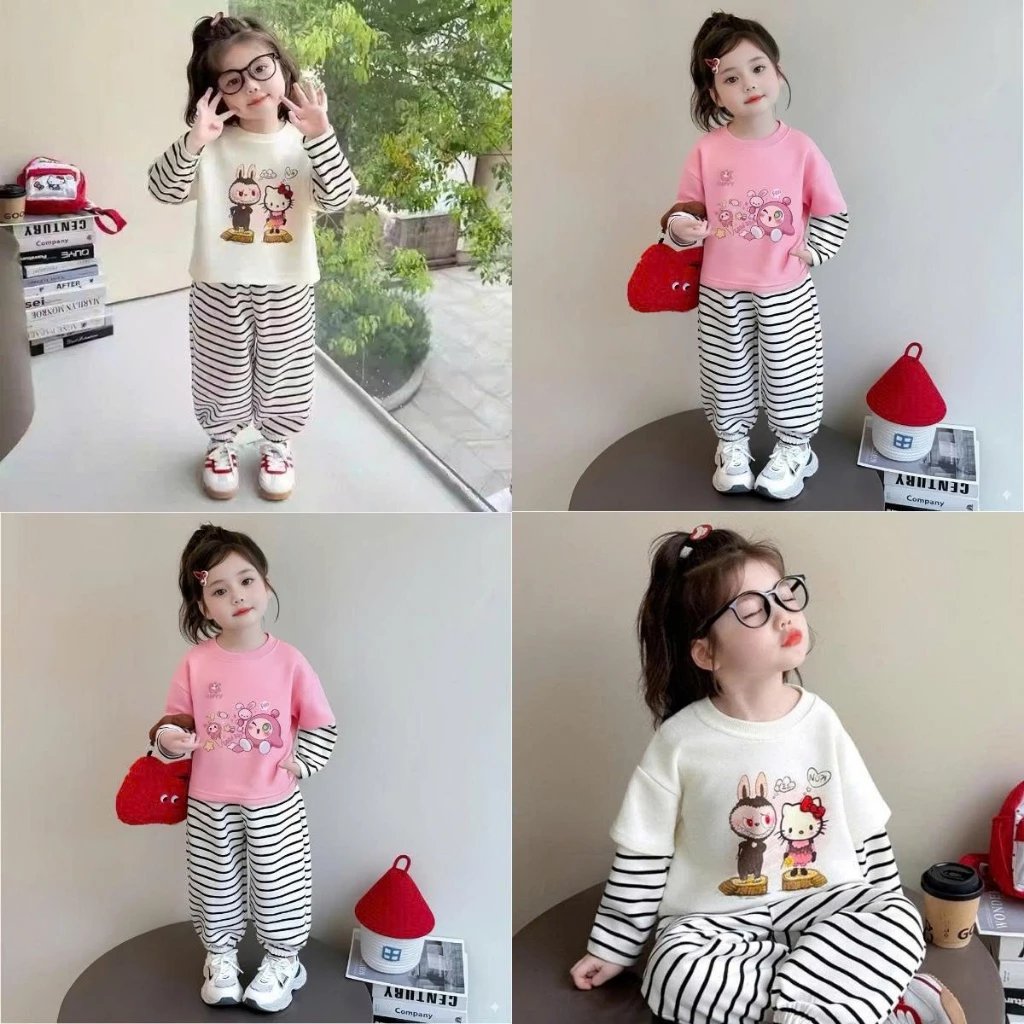 [8-18kg] Bộ đồ thu đông dài tay chất cotton mềm mịn, phong cách Hàn Quốc cho bé gái vô cùng dễ thương mã FUN.