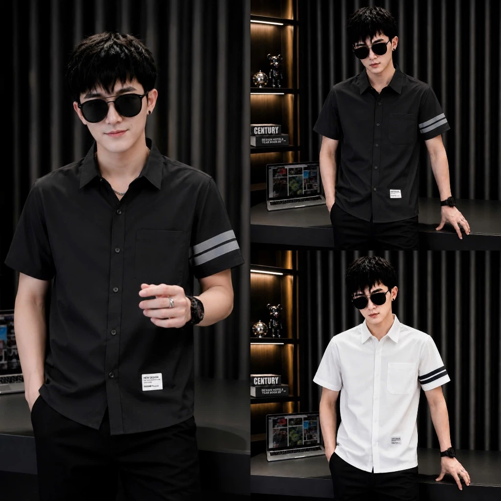 Áo sơ mi nam boy phố vải thun lạnh phối viền tay phong cách fomr đẹp mẫu mới BOUTIQUE_MENSWEAR