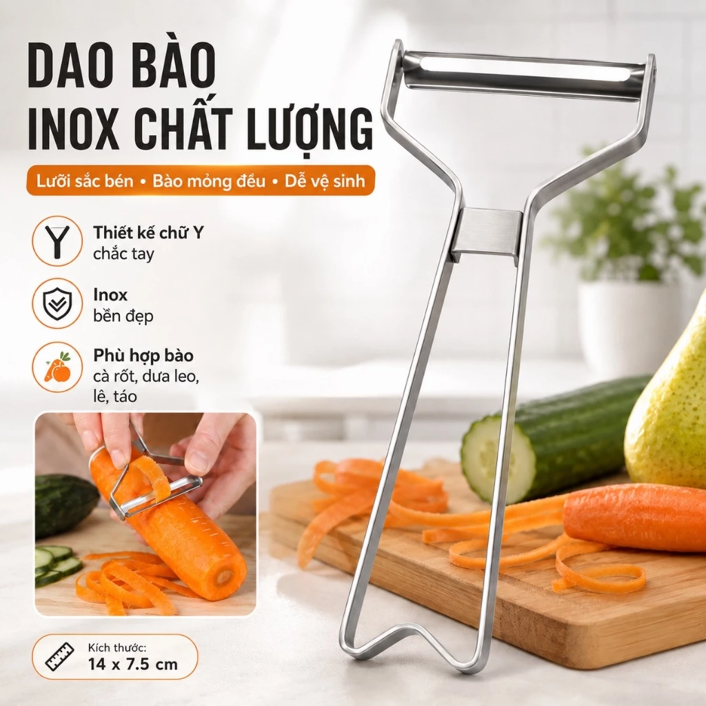 Nạo Rau Củ Inox Chữ Y, Dao Bào Dao Gọt Vỏ Củ Quả Lưỡi Sắc Bền Bỉ, Bào Mỏng Cà Rốt Dưa Leo Khoai Tây Tiện Lợi