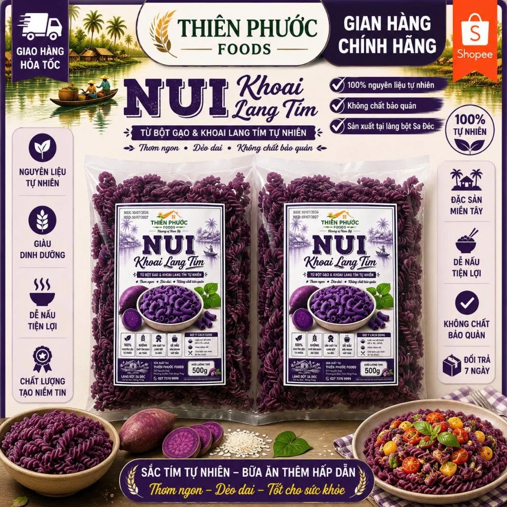 Nui xoắn khoai lang tím gói 500G