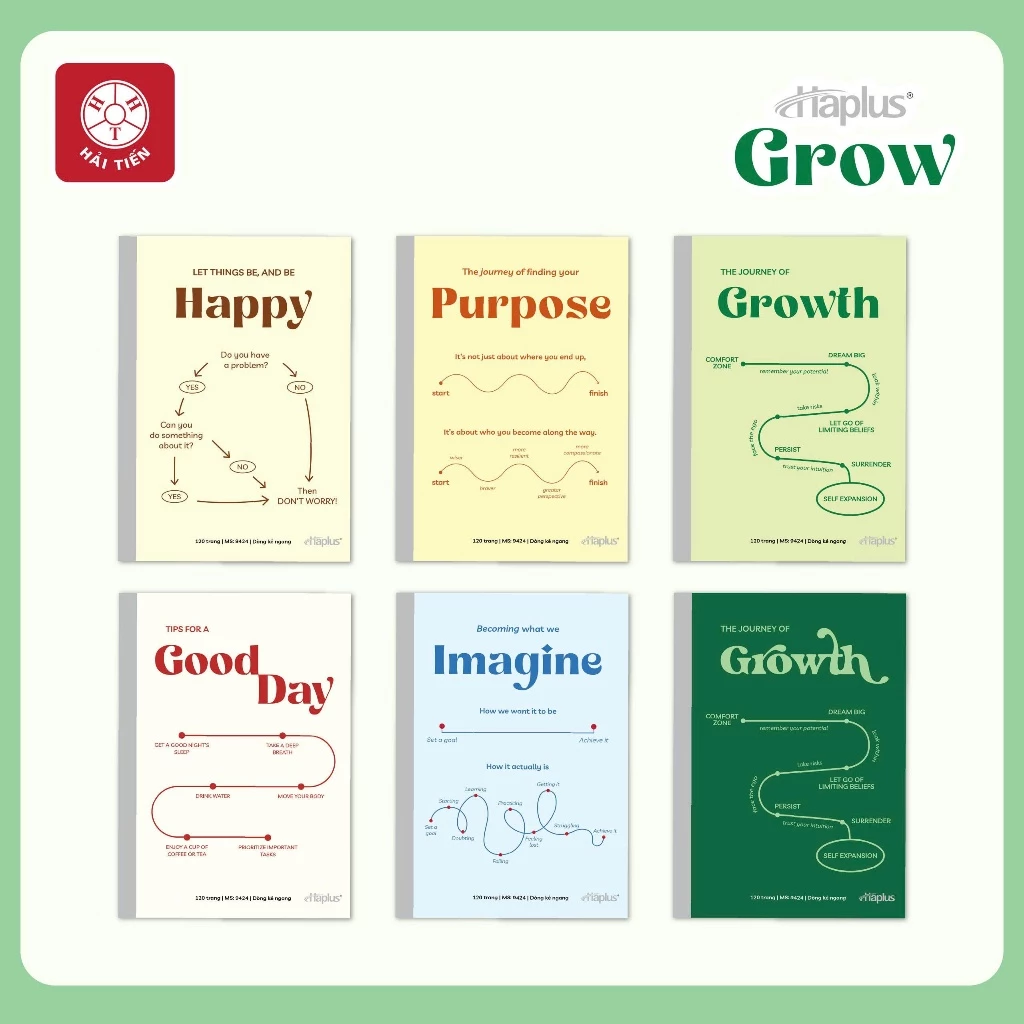 HẢI TIẾN Vở kẻ ngang Haplus - Grow (80, 120, 200 trang) - Giấy độ trắng tự nhiên